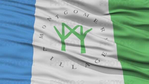 Closeup of Montgomery Village City Flag, Waving in the Wind, Maryland State, United States of