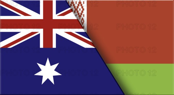 Double Flag of Australia and Belarus. Australian and Belorussian National flags. 3D illustration.