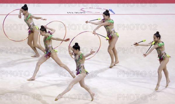 Sofia, Bulgaria - 27 March, 2021: Team Turkey perform during the 3 Hoops + 2 pairs of Clubs group