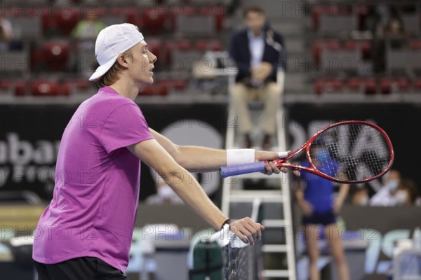 Sofia, Bulgaria - 10 November, 2020: Canada's Denis Shapovalov argues with the referee about a