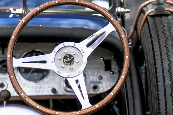 Vintage Bugatti 40 Cafe Racer built in 1926, 1496 cc, 48 hp, 120 km/h, close-up of the dashboard