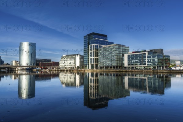 Belfast, United Kingdom, 21 August, 2022: skyline of downtown Belfast with skyscrapers and