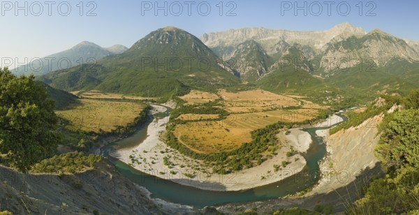 Vjosa river bend panorama at sunrise. I got up at 3 am in the morning to get there for the photo as