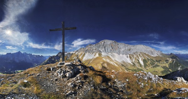 Panorama on the Predigtstuhl with views of the Wetterstein massif and Mieminger Gebirge, Tyrol,