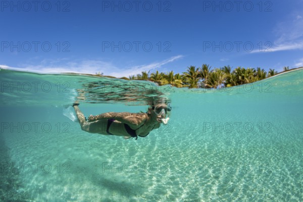 Snorkelling off Palm Island, Fadol, Kai Islands, Moluccas, Indonesia, Asia
