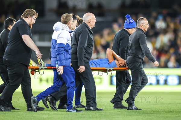 MELBOURNE, AUSTRALIA, JULY 14 : Selma Bacha of France is injured after a tackle with Hayley Raso of