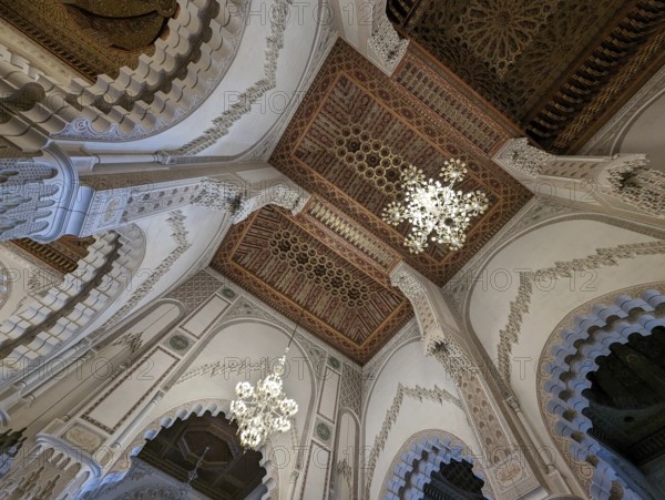 CASABLANCA, MOROCCO, APRIL 13, 2023, Interior of the famous Hassan II Mosque at the coast of