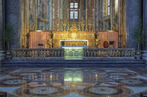 Main altar and marble floor of the San Giuseppe dei Teatini church, Palermo, Sicily, Italy, 20