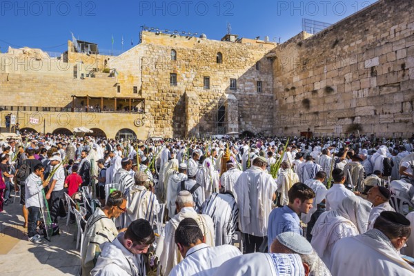 Exciting ceremony at the Western Wall of the Temple. The blessing of the Cohanim. Jerusalem. Jews