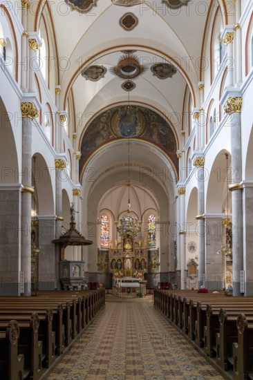 Maribor, Slovenia, 10 october, 2022: interior view of the central nave of the Basilica of Our