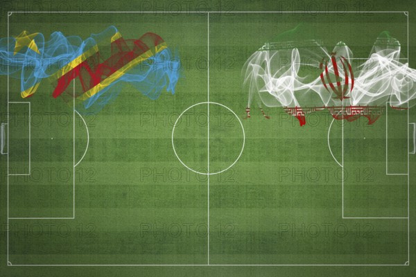 Democratic Republic of Congo vs Iran Soccer Match, national colors, national flags, soccer field,