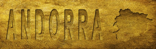 Andorra Map and Text on Grunge Gold Texture