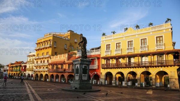 View to an ensemble of colorful historic buildings on a sunny day in Cartagena, Colombia, Unesco