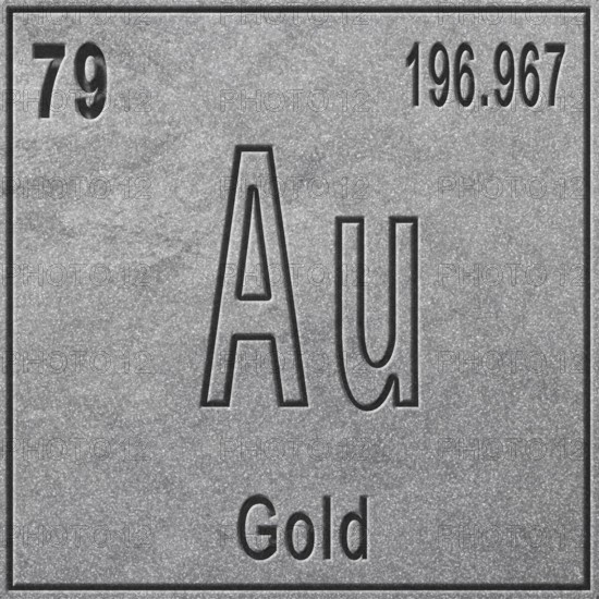 Gold chemical element, Sign with atomic number and atomic weight, Periodic Table Element, silver