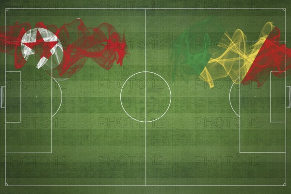 North Korea vs Congo Soccer Match, national colors, national flags, soccer field, football game,