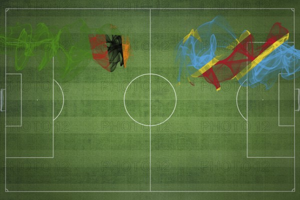Zambia vs DR Congo Soccer Match, national colors, national flags, soccer field, football game,