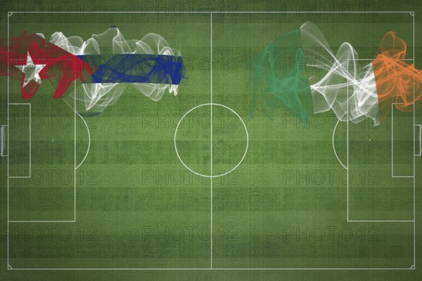 Cuba vs Ireland Soccer Match, national colors, national flags, soccer field, football game,