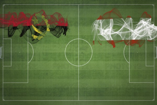 Angola vs Austria Soccer Match, national colors, national flags, soccer field, football game,