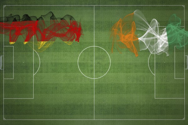 Germany vs Ivory Coast Soccer Match, national colors, national flags, soccer field, football game,