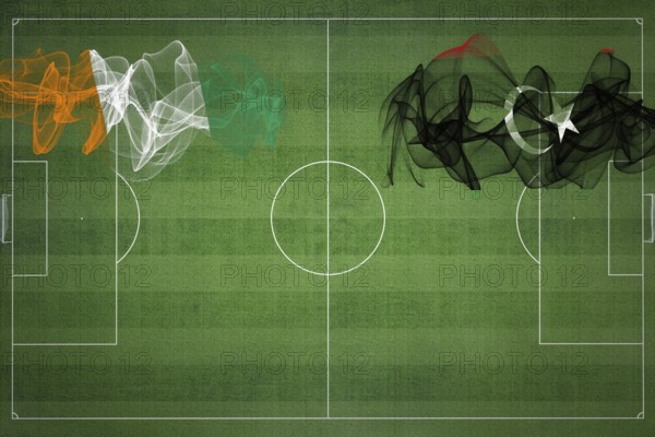 Ivory Coast vs Libya Soccer Match, national colors, national flags, soccer field, football game,