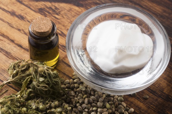 Cannabis oinment natural product. Cosmetic cream from natural hemp, moisturizing lotion with CBD