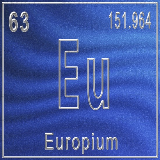 Europium chemical element, Sign with atomic number and atomic weight, Periodic Table Element