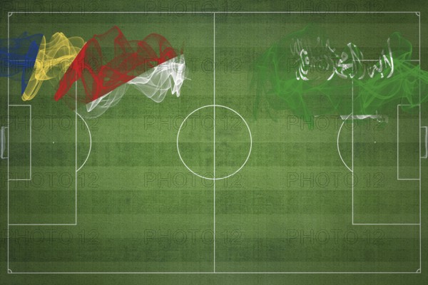 Seychelles vs Saudi Arabia Soccer Match, national colors, national flags, soccer field, football