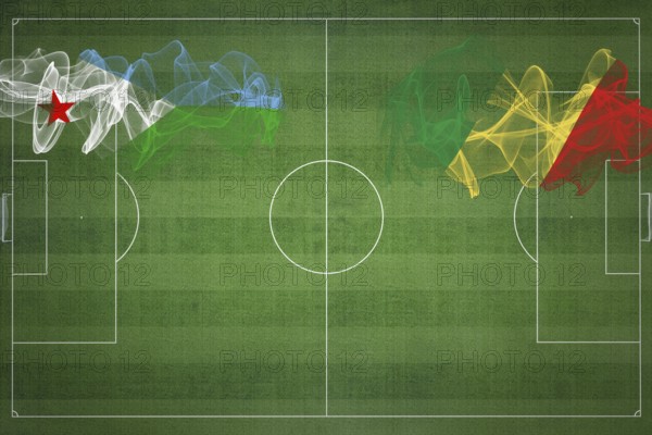 Djibouti vs Congo Soccer Match, national colors, national flags, soccer field, football game,