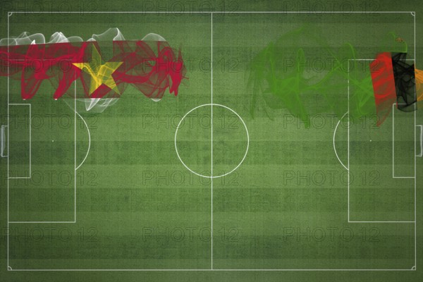 Suriname vs Zambia Soccer Match, national colors, national flags, soccer field, football game,