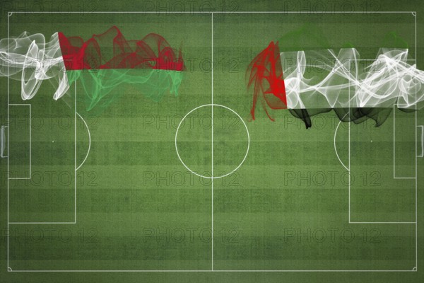 Madagascar vs United Arab Emirates Soccer Match, national colors, national flags, soccer field,