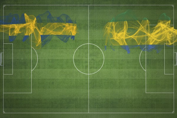 Sweden vs Gabon Soccer Match, national colors, national flags, soccer field, football game,