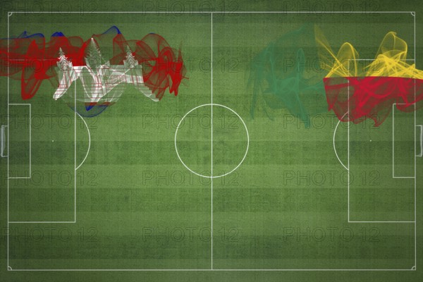 Cambodia vs Benin Soccer Match, national colors, national flags, soccer field, football game,