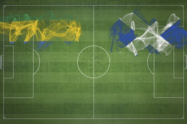 Gabon vs Scotland Soccer Match, national colors, national flags, soccer field, football game,
