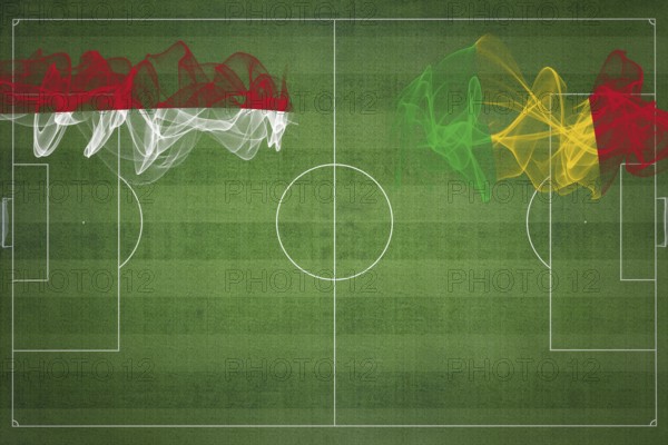 Indonesia vs Mali Soccer Match, national colors, national flags, soccer field, football game,