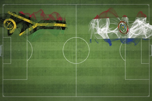 Vanuatu vs Paraguay Soccer Match, national colors, national flags, soccer field, football game,