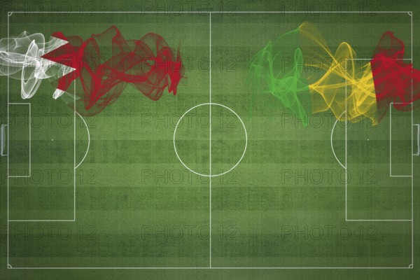 Bahrain vs Mali Soccer Match, national colors, national flags, soccer field, football game,