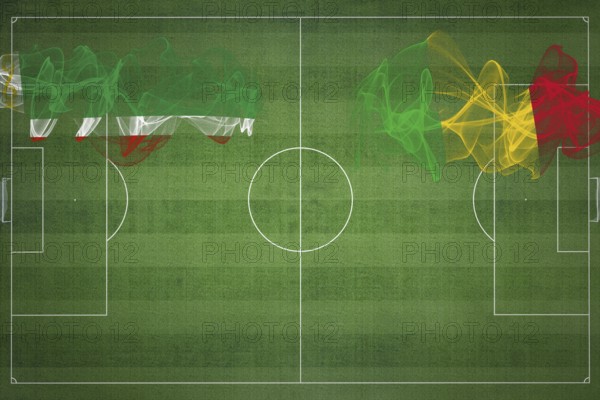 Chechnya vs Mali Soccer Match, national colors, national flags, soccer field, football game,