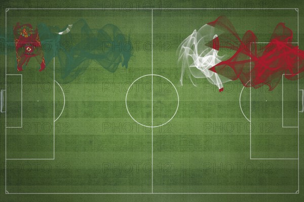 Turkmenistan vs Bahrain Soccer Match, national colors, national flags, soccer field, football game,