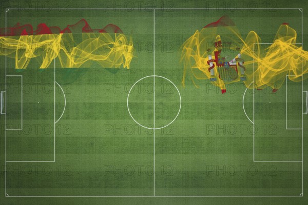 Bolivia vs Spain Soccer Match, national colors, national flags, soccer field, football game,