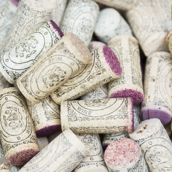 Used wine corks. Square image. A random selection of used wine corks. Closeup pattern background of