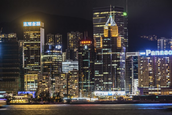 Hong Kong night view seen from the Victoria Harbor. Shooting Location: Hong Kong Special