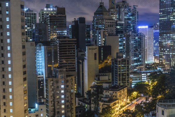 Of the skyscrapers of Hong Kong Special Administrative Region night view. Shooting Location: Hong