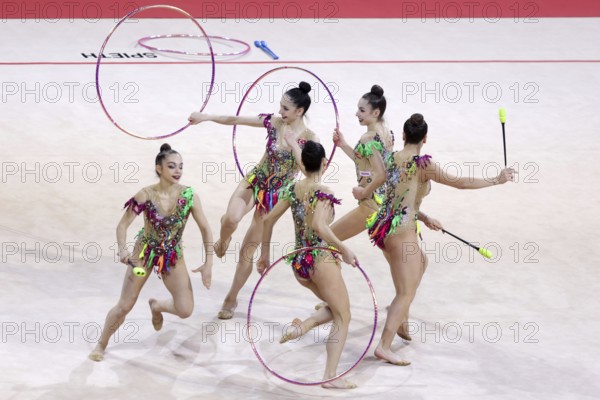 Sofia, Bulgaria - 27 March, 2021: Team Turkey perform during the 3 Hoops + 2 pairs of Clubs group