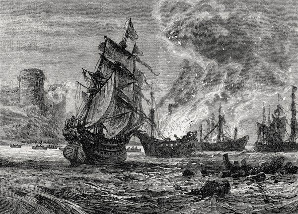 Attack of Upnor Castle by Michiel Adrianszoon de Ruyter, 1607, 1676, a Dutch admiral, From British