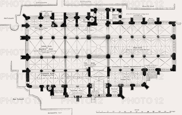 Ground plan of St Giles' Cathedral prior to 1829, High Kirk of Edinburgh, Scotland, United Kingdom,