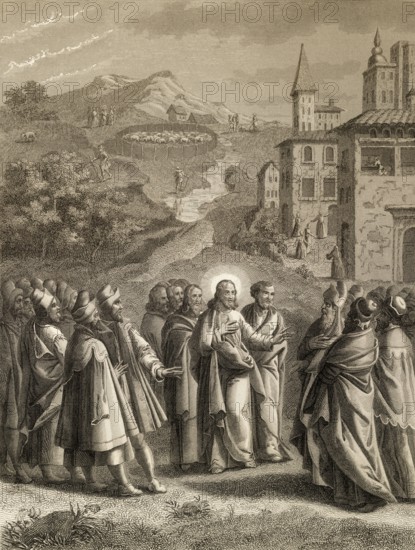 The Parable of the Lost Sheep, New Testament, steel engraving 1853, digitally restored