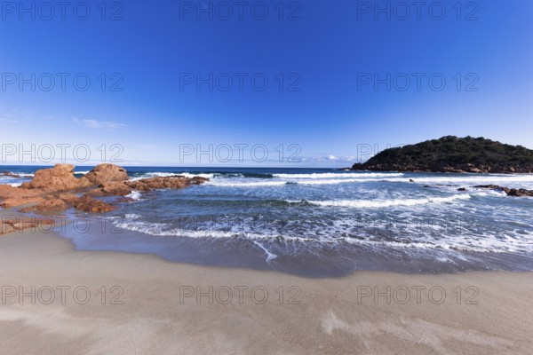 Bay with beautiful beach and sea in the sunshine, Spiaggia di Su Sirboni, Ogliastra, Sardinia,