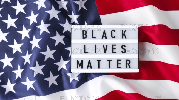 American flag. Lightbox with text BLACK LIVES MATTER Flag of the united states of America. July 4th