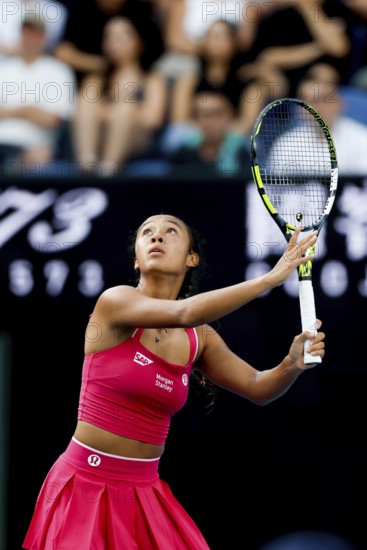 MELBOURNE, AUSTRALIA - JANUARY 12: Leylah Fernandez of Canada plays against Yuliia Starodubtseva of