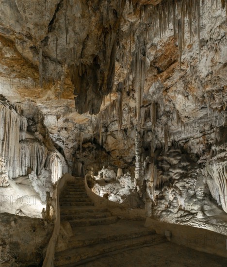 Campanet, Spain, 27 January, 2024: stairs leading into the Campanet Caves in Campanet in northern